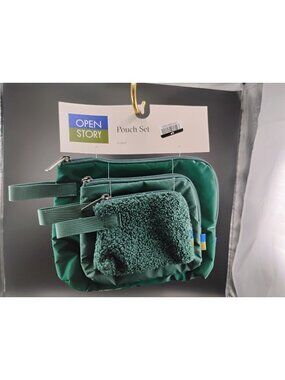 Open Story Green 3-Piece Pouch Set Soft & Textured Design